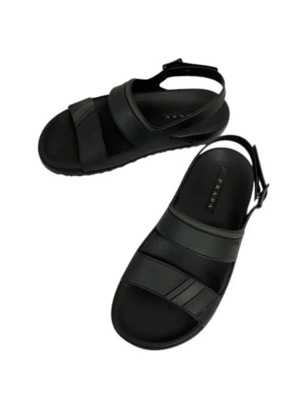 Prada Rubber Sandals Shower Strap Logo 7 Black